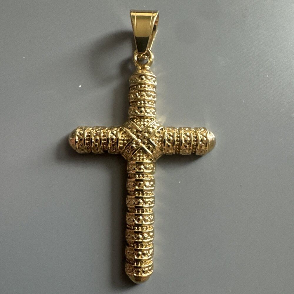 Gold Plated Cross Pendant 24' Necklace Jesus Gift Unisex Stainless Steel Faith